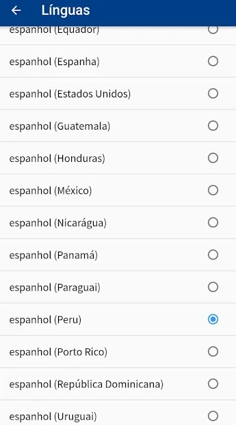 Seleção de idioma na interface original.